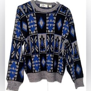 Vintage 90s CLUB EUROPE Geometric Knit Sweater Mens Size Medium Retro Streetwear